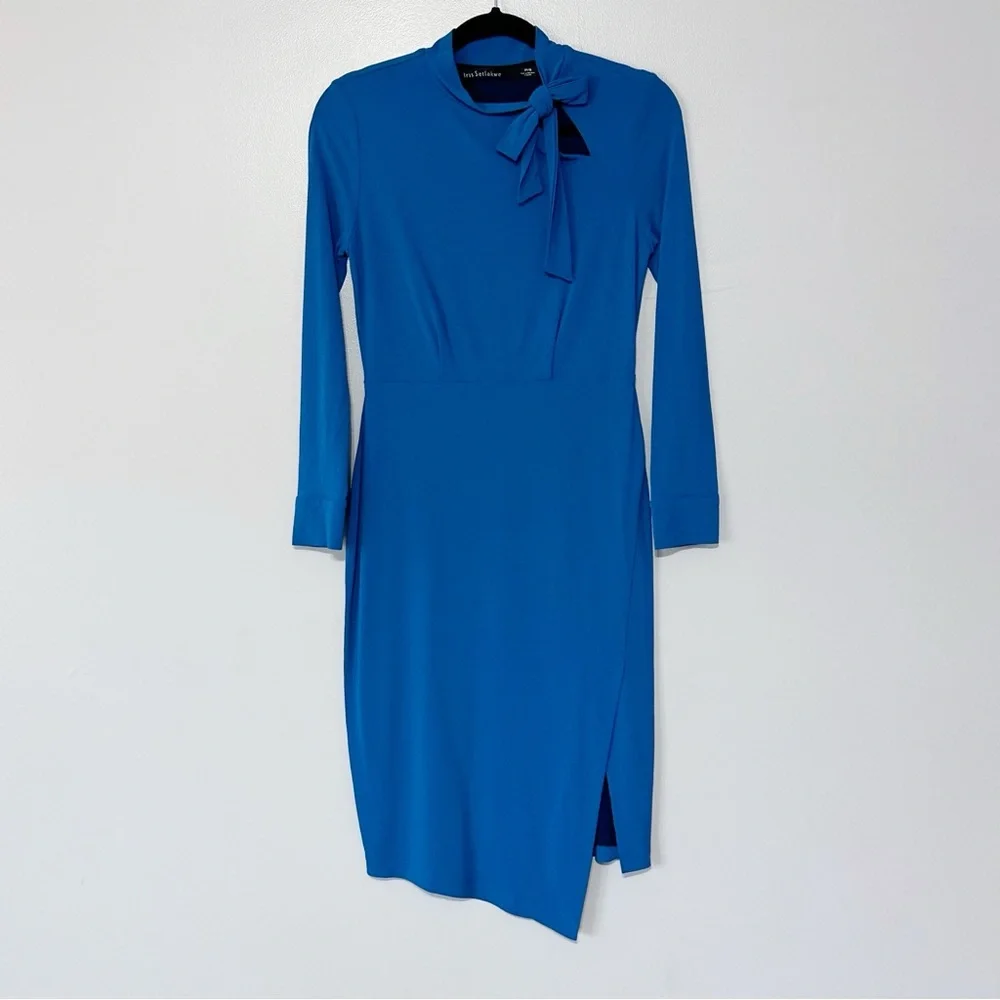 Iris Setlakwe Tie Neck Midi Dress Asymmetrical Hem Dressy Blue Size Small